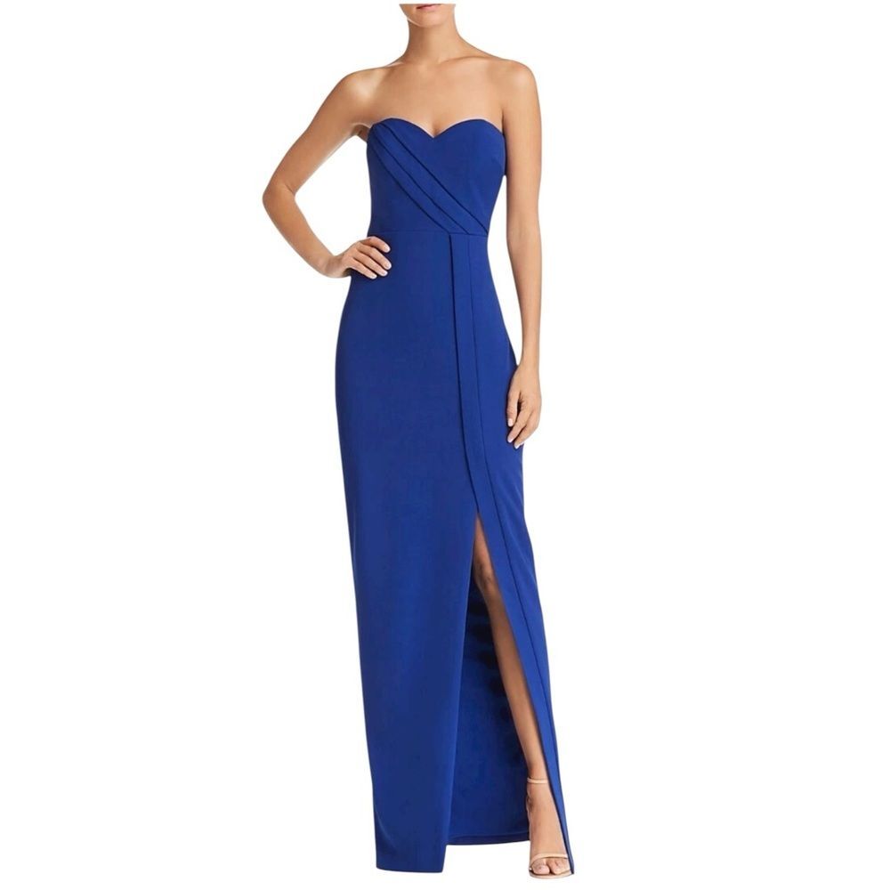 Bariano size XI Women's Blue Strapless SweetheartFront Slit Evening Column Gown